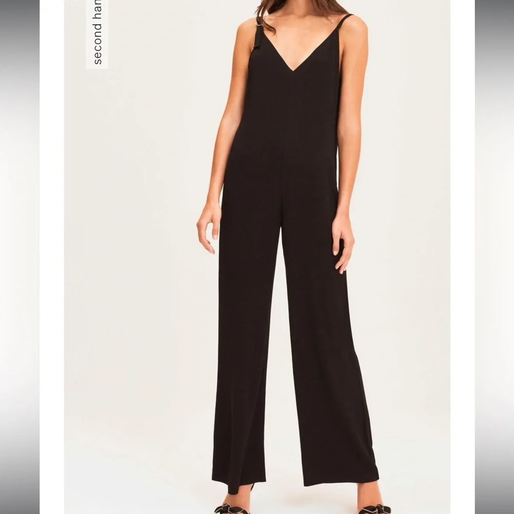 ba&sh • NWT Fasme Jumpsuit • Black Flowy Wide Leg Deep Open Back • XS - Picture 5 of 13